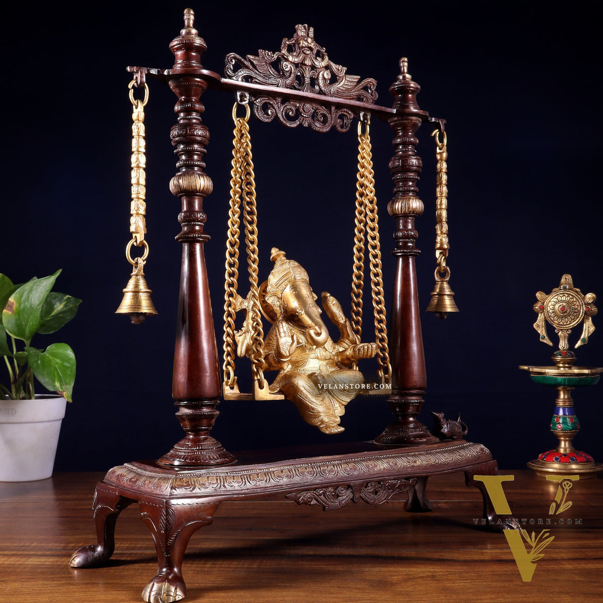 Pure Brass Lord Ganesha on Swing | Superfine Quality | 16 Inch dual tone