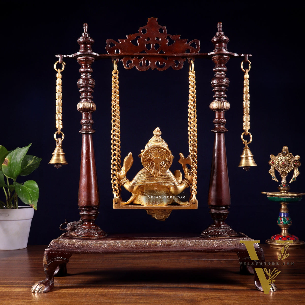 Pure Brass Lord Ganesha on Swing | Superfine Quality | 16 Inch dual tone