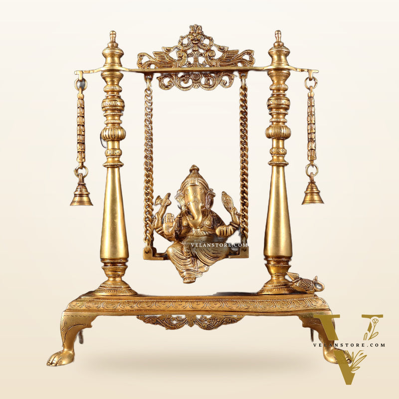 Pure Brass Lord Ganesha on Swing | Superfine Quality | 16 Inch
