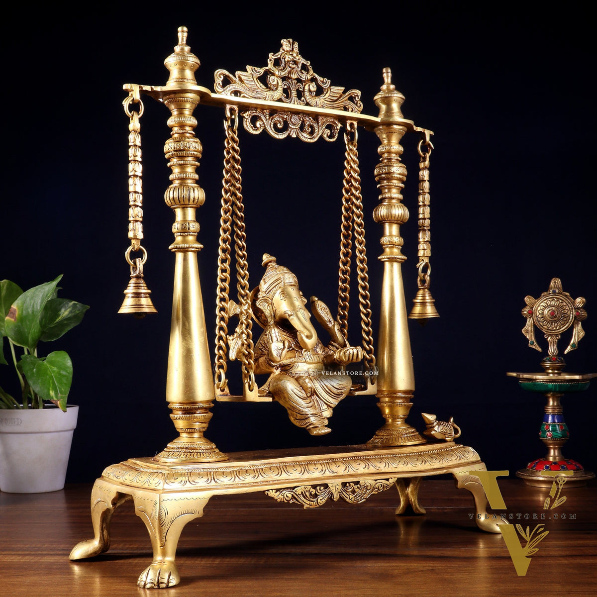 Pure Brass Lord Ganesha on Swing | Superfine Quality | 16 Inch