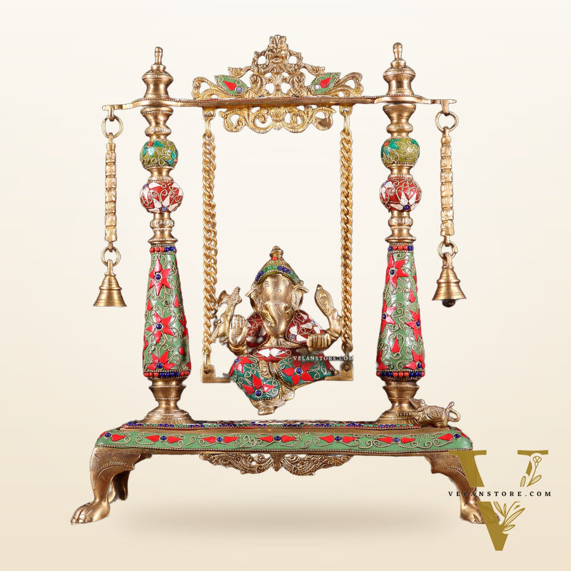 Pure Brass Lord Ganesha on Swing | with meenakari| 16 Inch