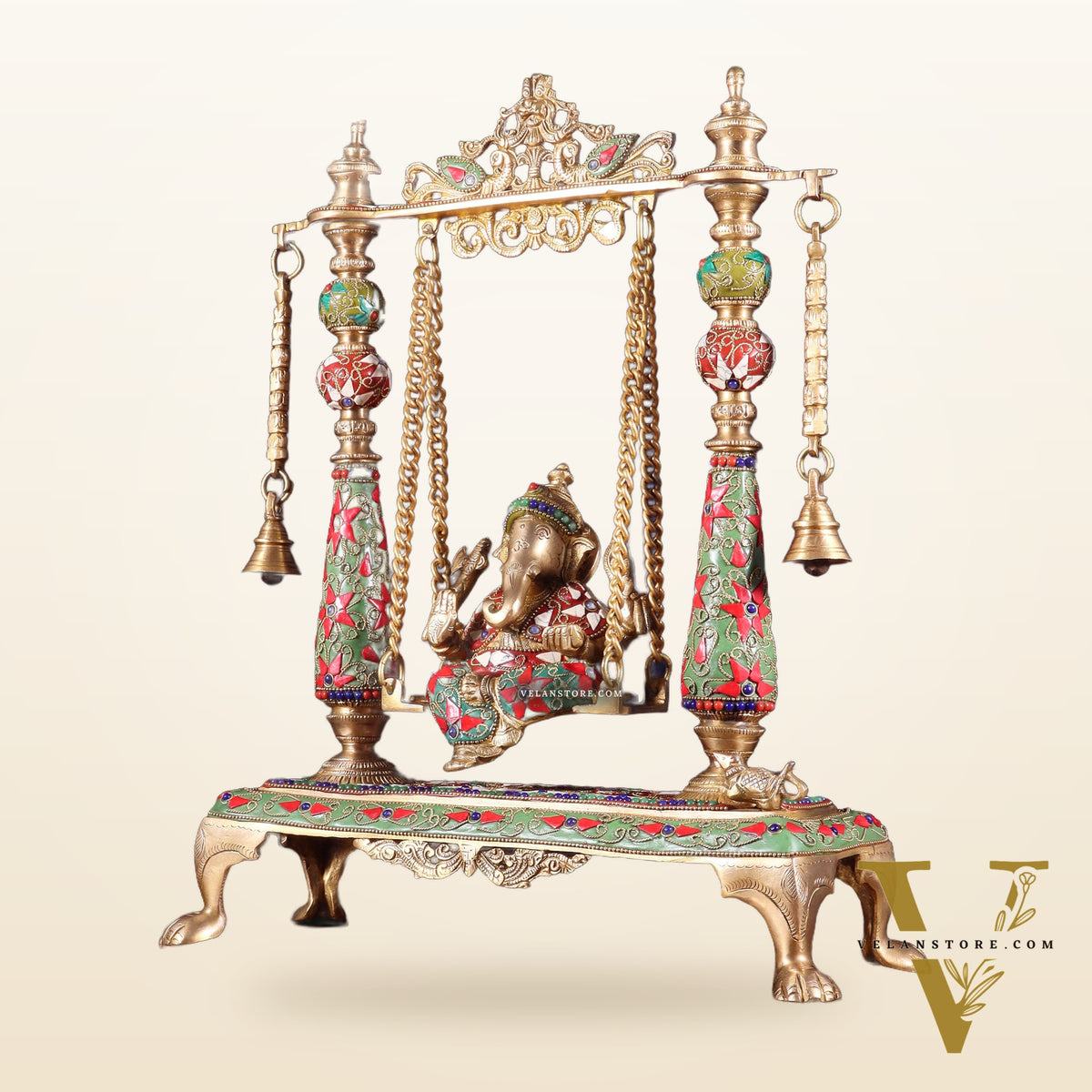 Pure Brass Lord Ganesha on Swing | with meenakari| 16 Inch
