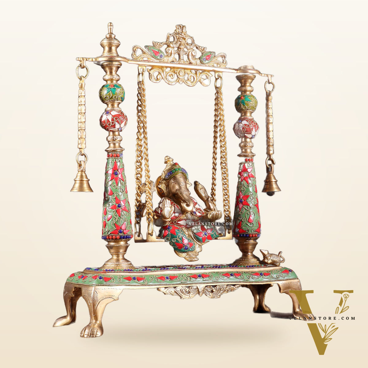 Pure Brass Lord Ganesha on Swing | with meenakari| 16 Inch