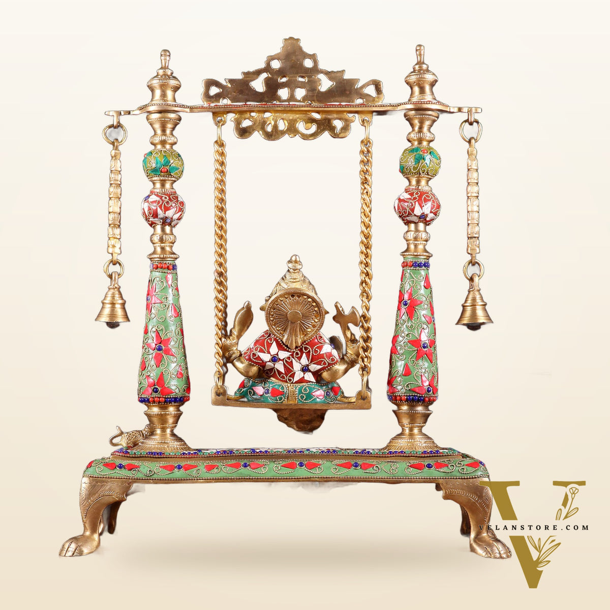 Pure Brass Lord Ganesha on Swing | with meenakari| 16 Inch