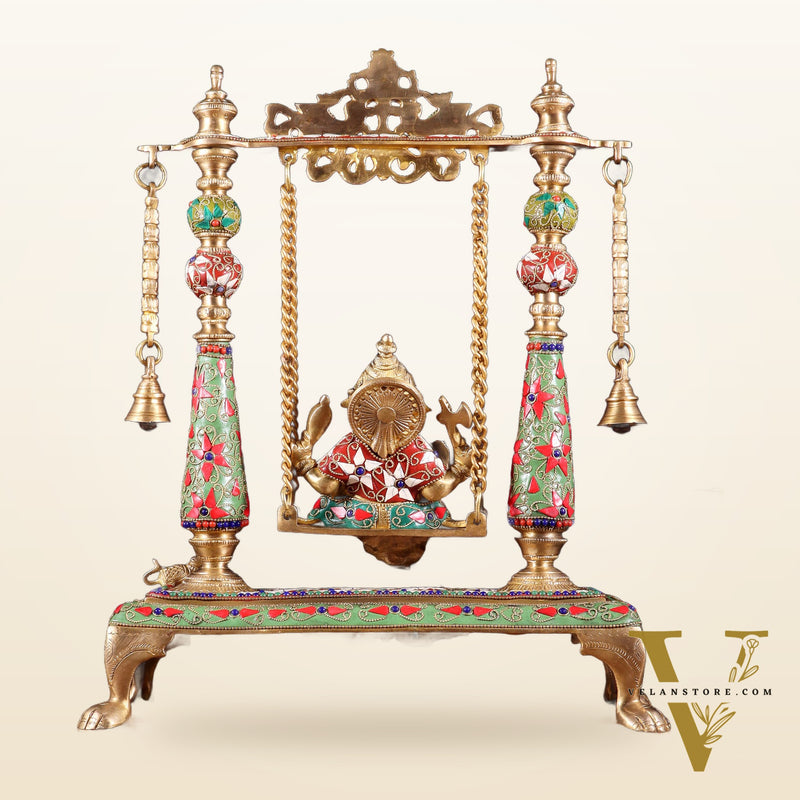 Pure Brass Lord Ganesha on Swing | with meenakari| 16 Inch