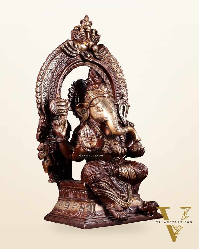 Pure Brass Lord Ganesha on Throne – Dual Tone Finish 12 inch