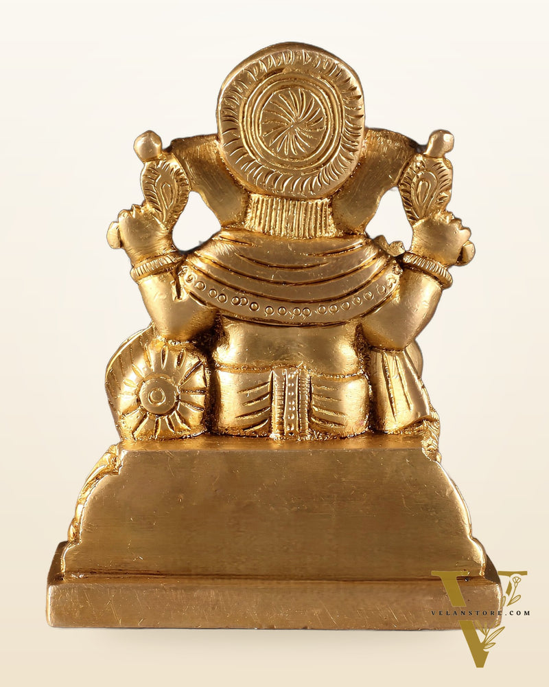 Pure Brass Lord Ganesha on Throne Statue – 5" Small Size for Pooja Room or Gifting