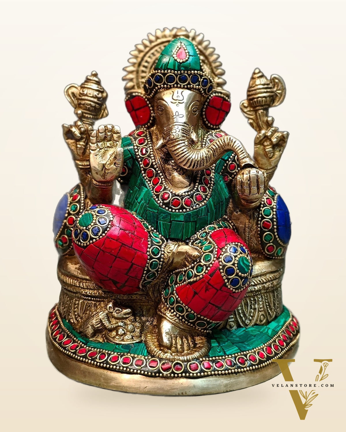 Pure Brass Lord Ganesha on throne statue 7.5"