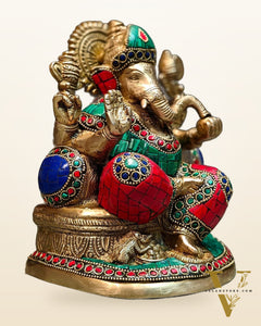 Pure Brass Lord Ganesha on throne statue 7.5"
