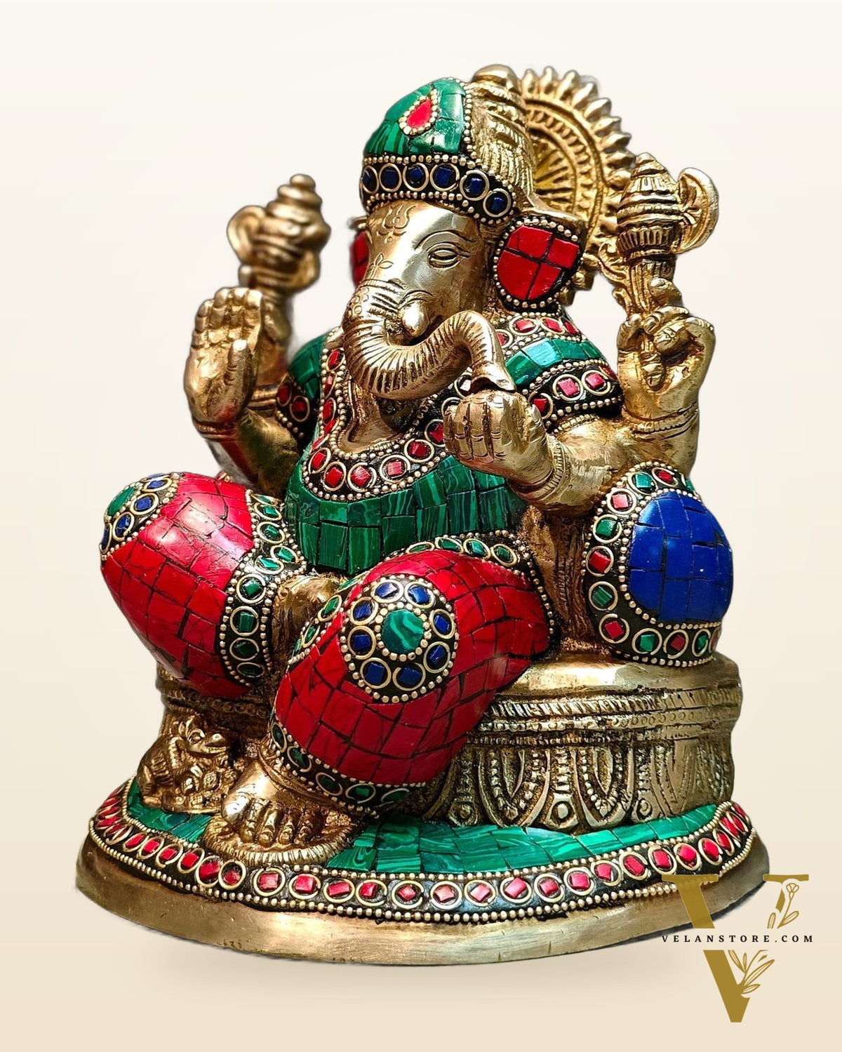 Pure Brass Lord Ganesha on throne statue 7.5"