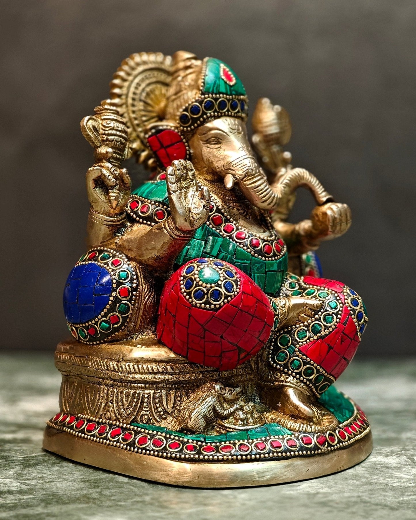 Pure Brass Lord Ganesha on throne statue 7.5"