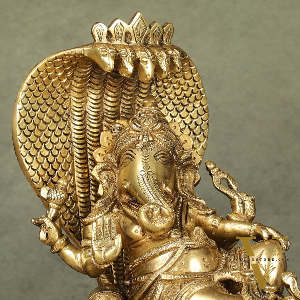 Pure Brass Lord Ganesha Resting on Sheshnaag – 10" x 9" x 5.5" | Divine & Artistic Idol