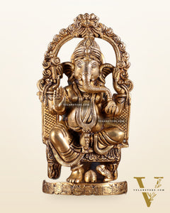 Pure Brass Lord Ganesha Seated on a Throne Statue 10"