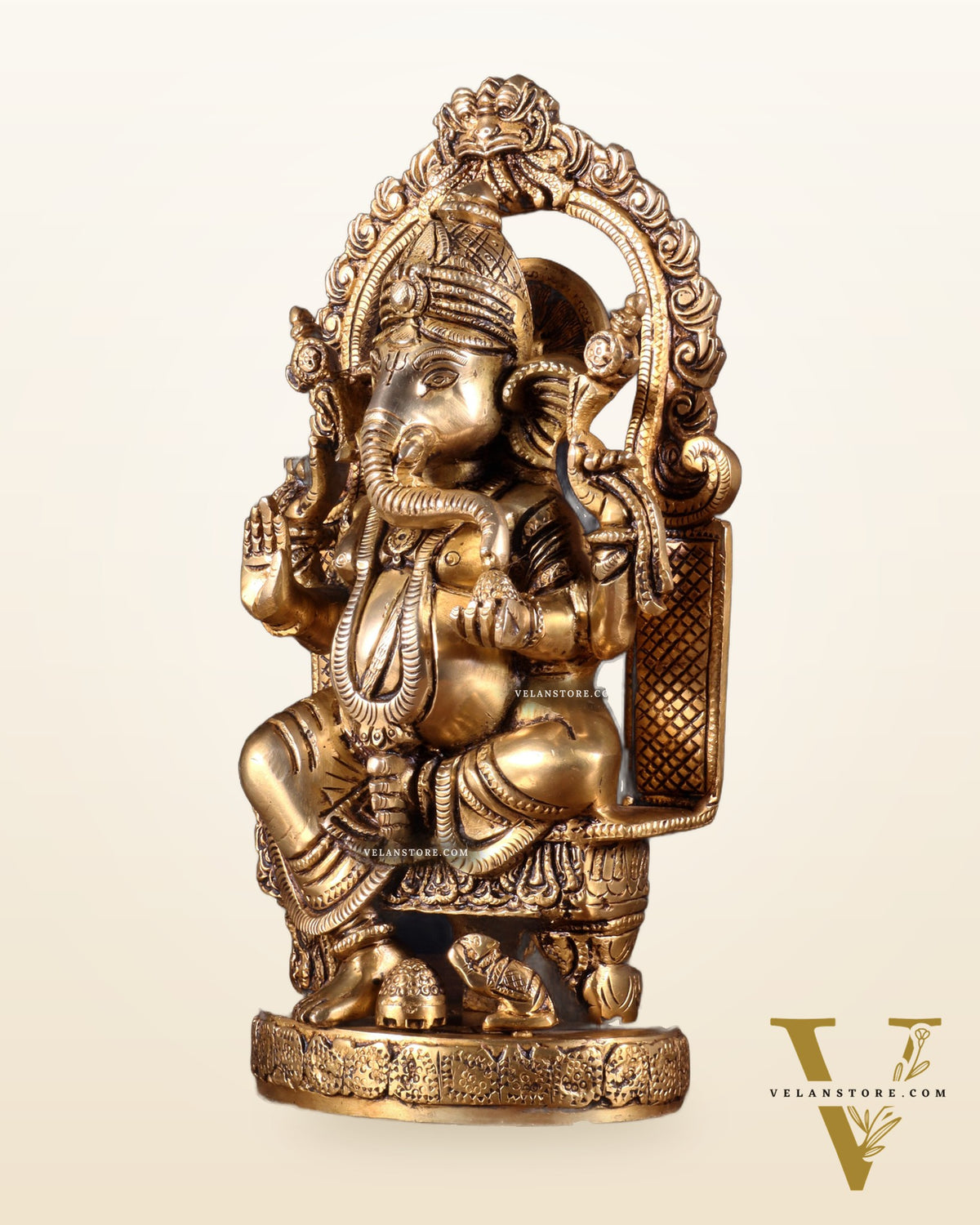 Pure Brass Lord Ganesha Seated on a Throne Statue 10"