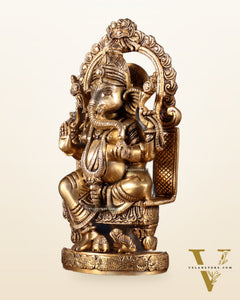Pure Brass Lord Ganesha Seated on a Throne Statue 10"