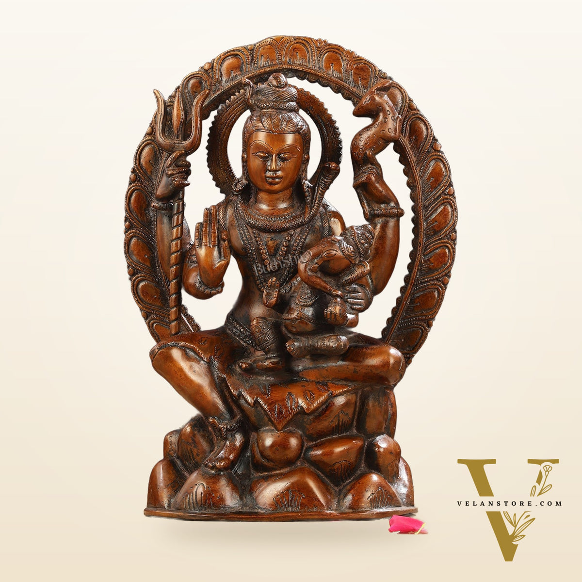 Pure Brass Lord Ganesha Seated on Lord Shiva's Lap Statue - 12-Inch