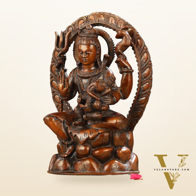 Pure Brass Lord Ganesha Seated on Lord Shiva's Lap Statue - 12-Inch