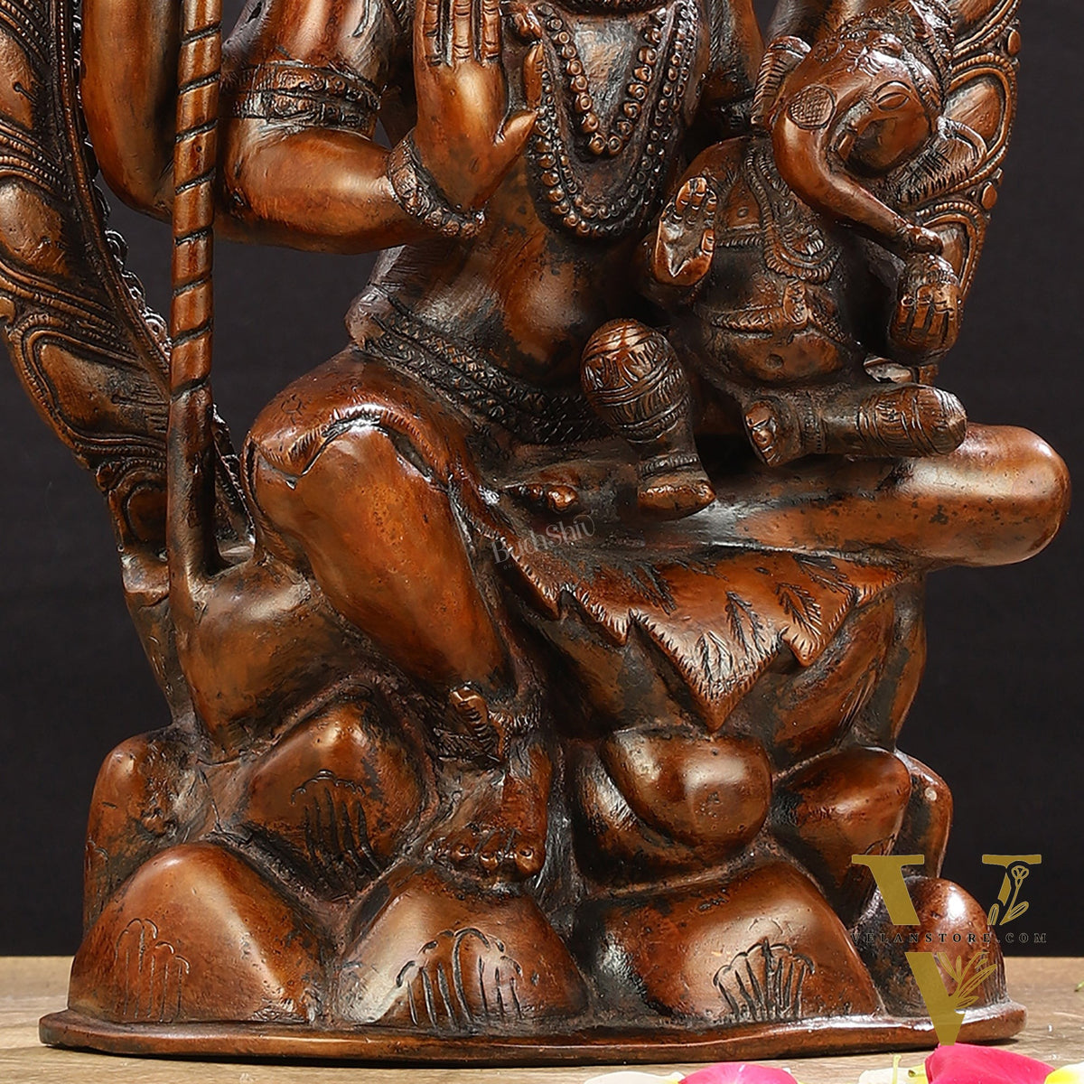 Pure Brass Lord Ganesha Seated on Lord Shiva's Lap Statue - 12-Inch