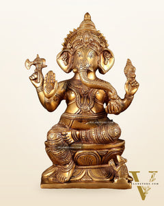 Pure Brass Lord Ganesha Statue – 12 Inch | Handcrafted Idol