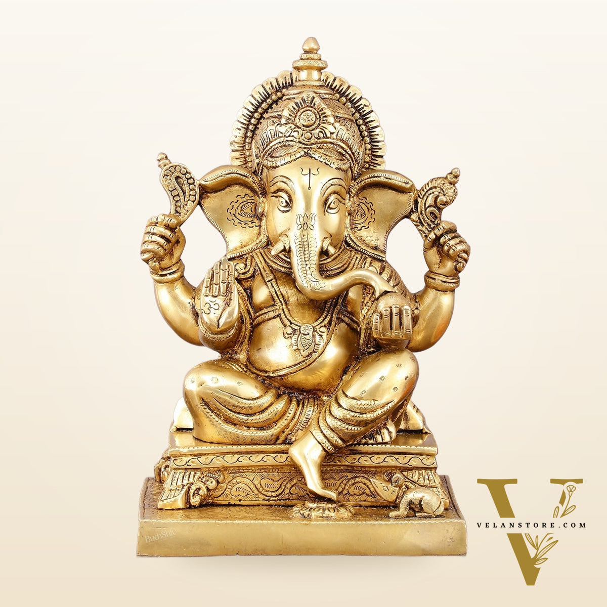 Pure Brass Lord Ganesha Statue - 12" Sacred Sculpture
