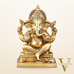 Pure Brass Lord Ganesha Statue - 12" Sacred Sculpture