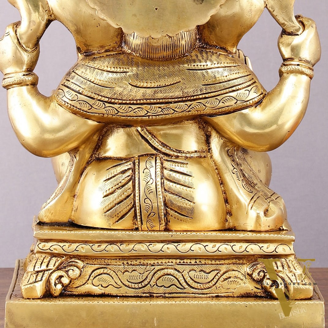 Pure Brass Lord Ganesha Statue - 12" Sacred Sculpture