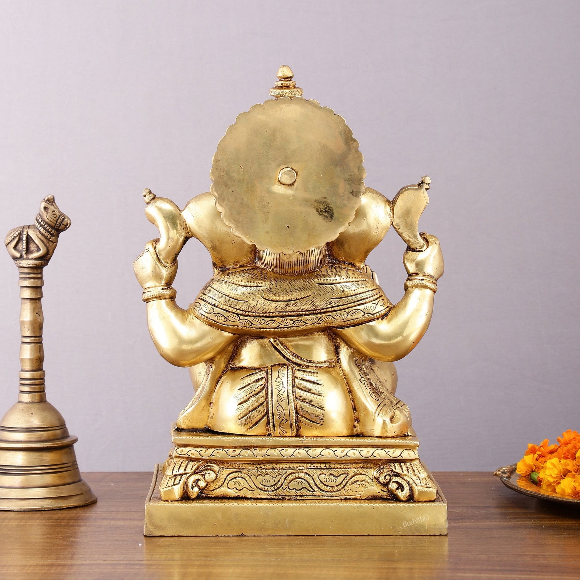 Pure Brass Lord Ganesha Statue - 12" Sacred Sculpture