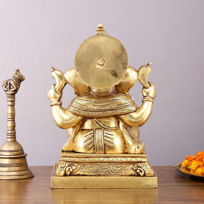 Pure Brass Lord Ganesha Statue - 12" Sacred Sculpture