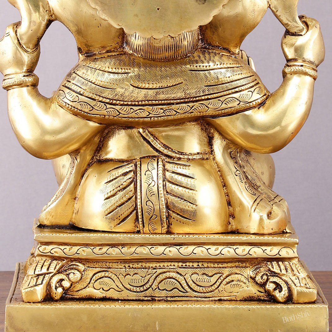 Pure Brass Lord Ganesha Statue - 12" Sacred Sculpture