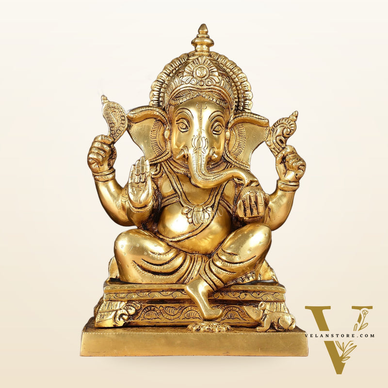 Pure Brass Lord Ganesha Statue 12"