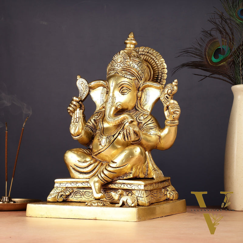 Pure Brass Lord Ganesha Statue 12"