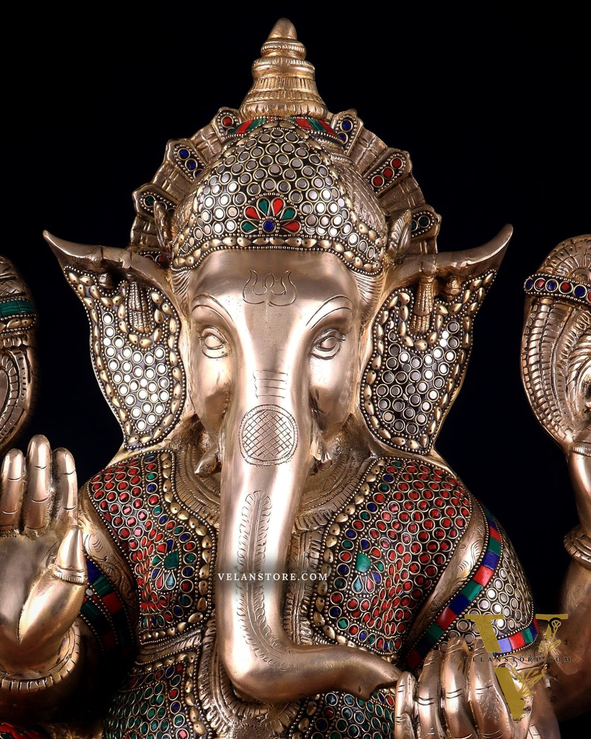 Pure Brass Lord Ganesha Statue - 20 Inch with stonework
