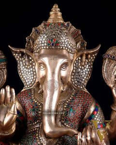 Pure Brass Lord Ganesha Statue - 20 Inch with stonework