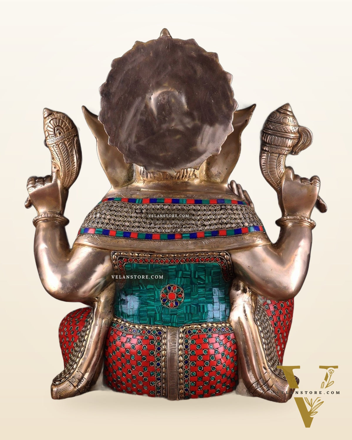 Pure Brass Lord Ganesha Statue - 20 Inch with stonework