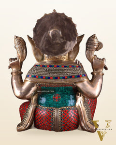 Pure Brass Lord Ganesha Statue - 20 Inch with stonework