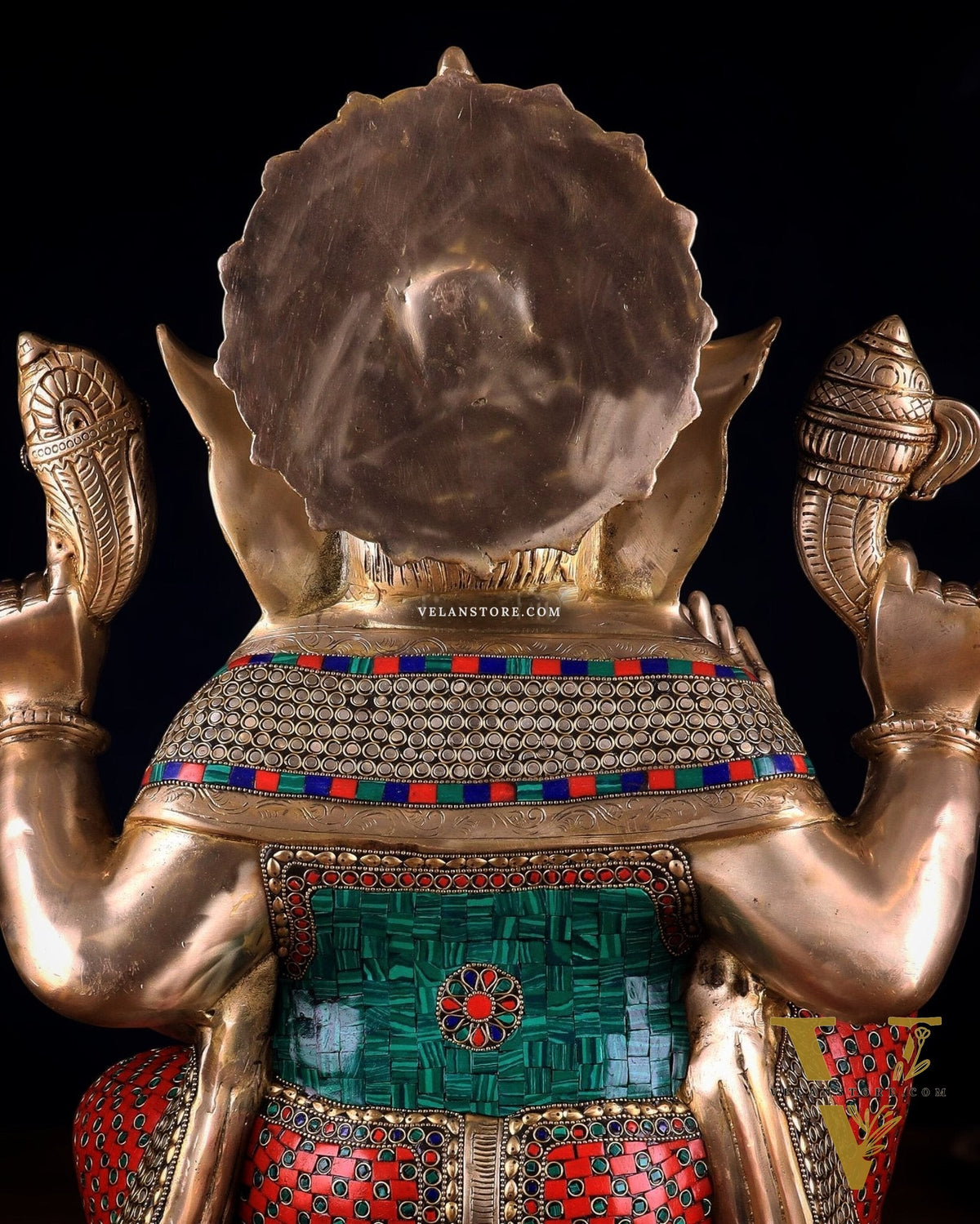 Pure Brass Lord Ganesha Statue - 20 Inch with stonework