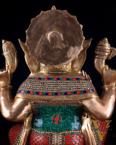 Pure Brass Lord Ganesha Statue - 20 Inch with stonework