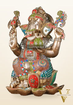Pure Brass Lord Ganesha Statue - Kamalasana, 22" Height