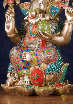 Pure Brass Lord Ganesha Statue - Kamalasana, 22" Height
