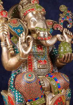Pure Brass Lord Ganesha Statue - Kamalasana, 22" Height