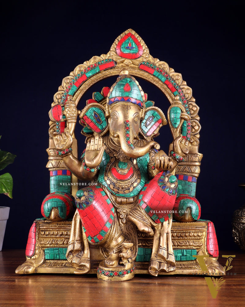 Pure Brass Lord Ganesha Statue multicolour  - 17"