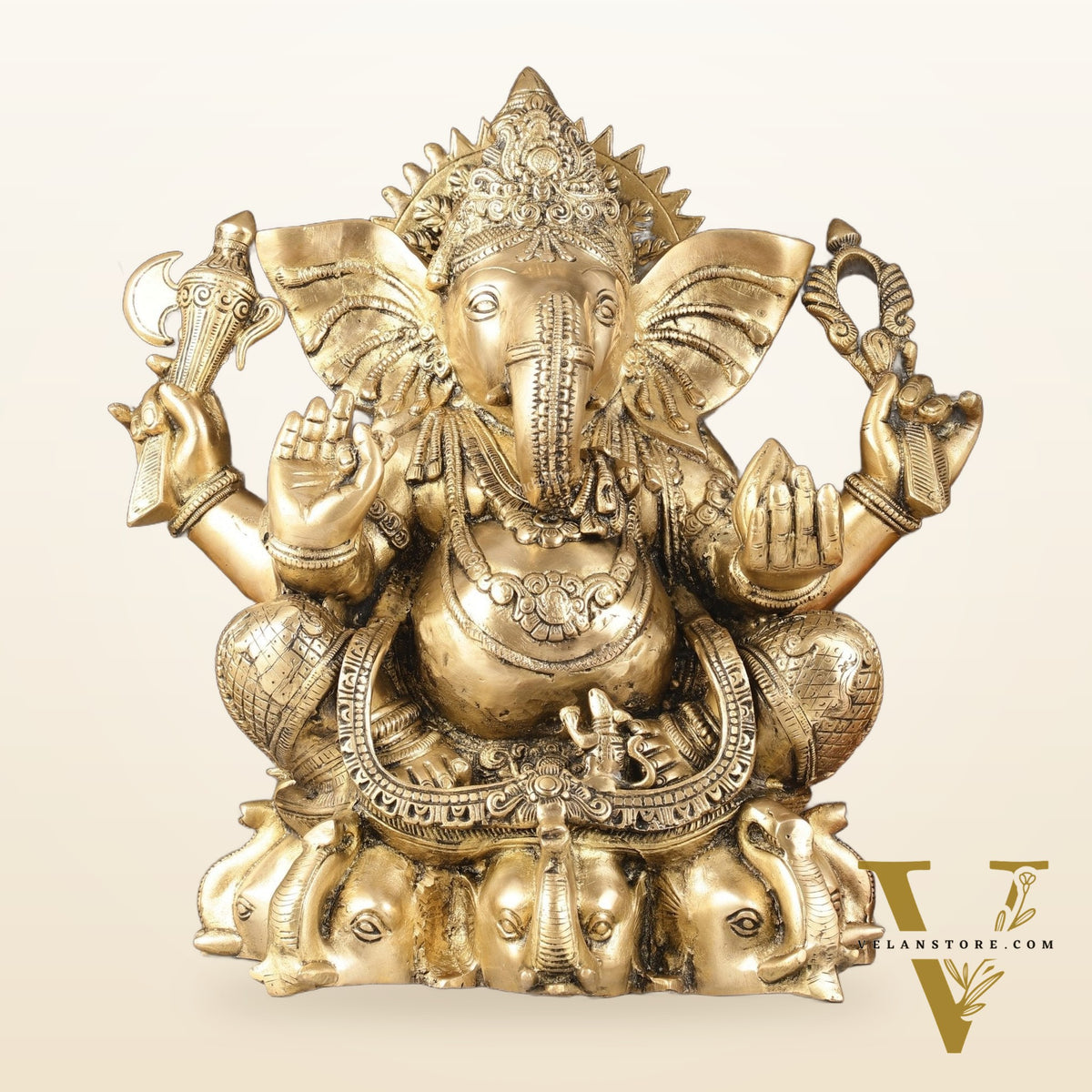Pure Brass Lord Ganesha Statue Seated on Elephant Aasan - 18"
