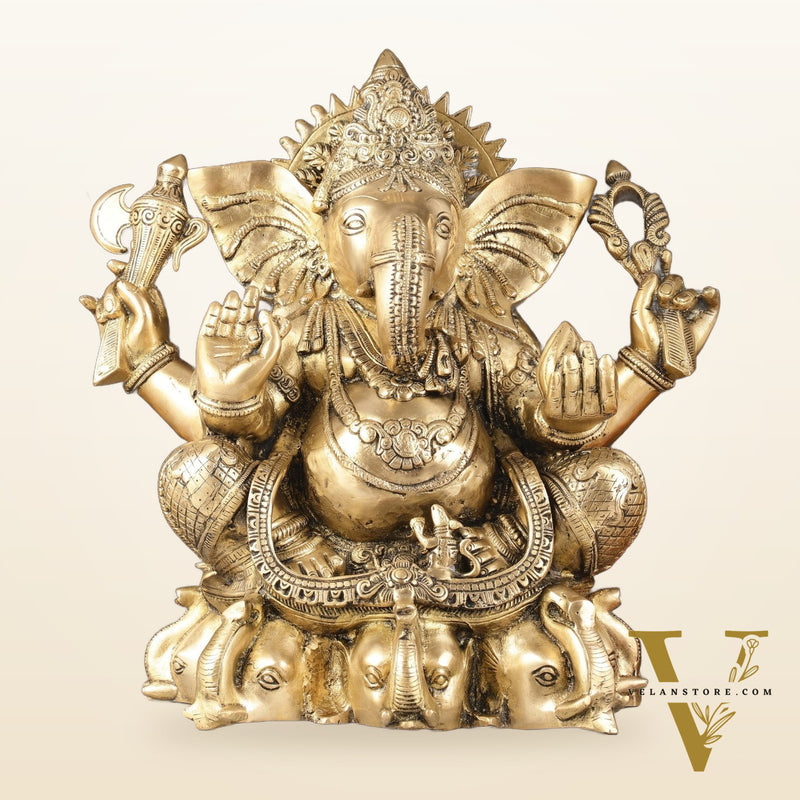 Pure Brass Lord Ganesha Statue Seated on Elephant Aasan - 18"