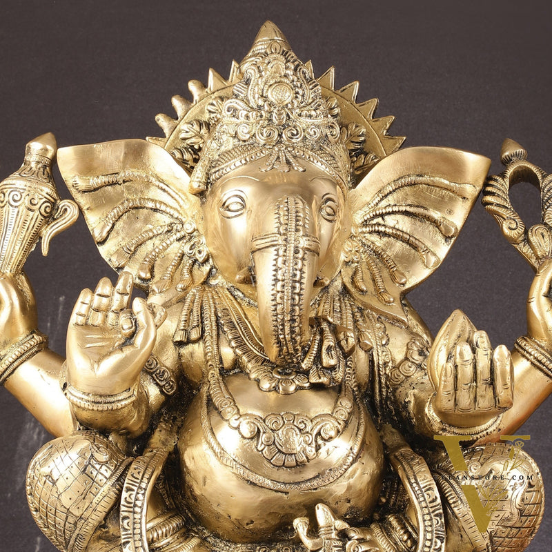 Pure Brass Lord Ganesha Statue Seated on Elephant Aasan - 18"