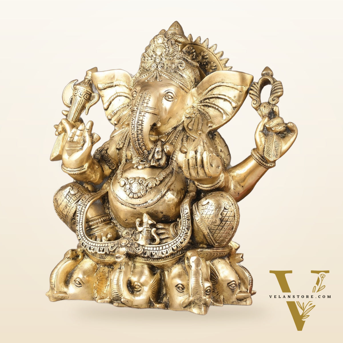 Pure Brass Lord Ganesha Statue Seated on Elephant Aasan - 18"