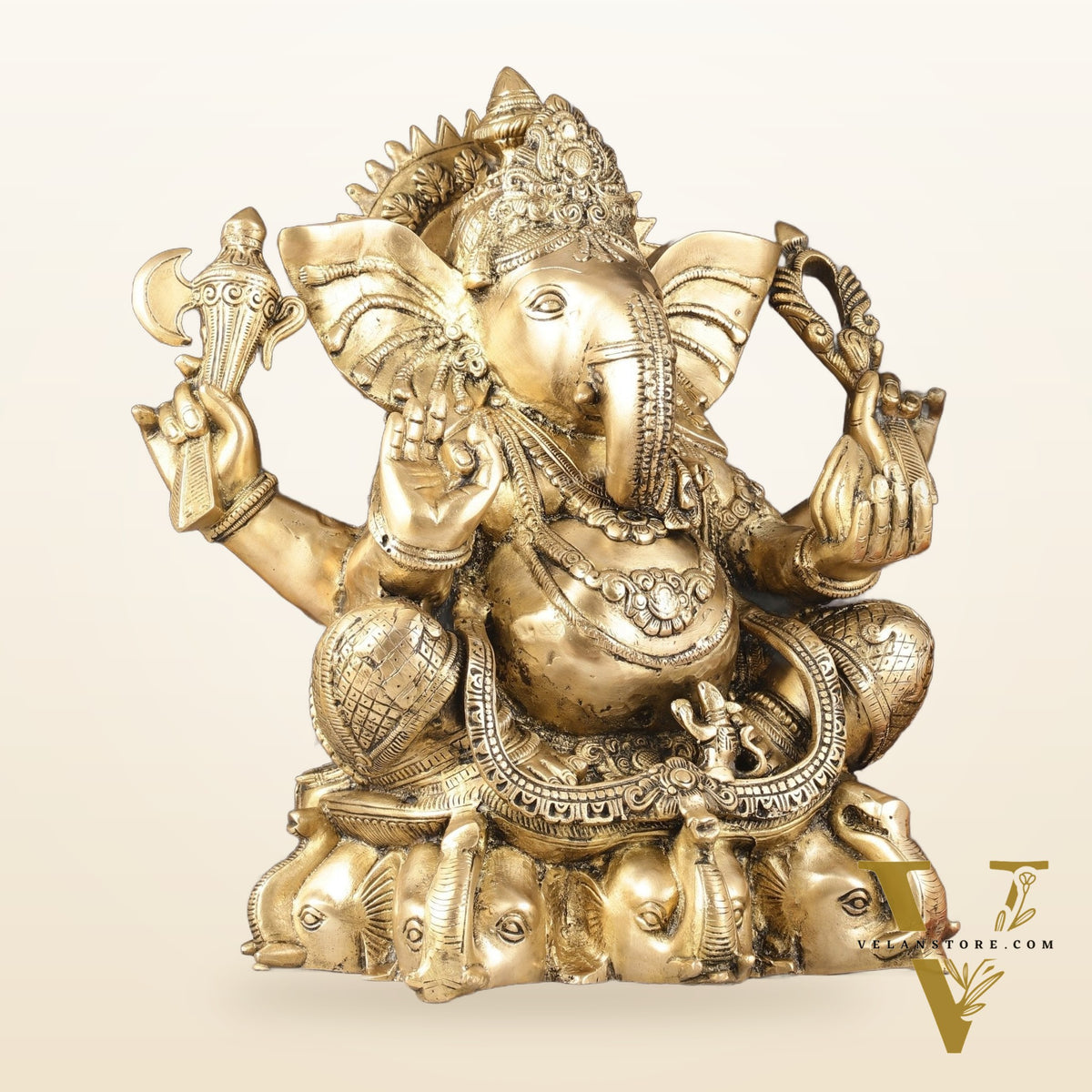 Pure Brass Lord Ganesha Statue Seated on Elephant Aasan - 18"