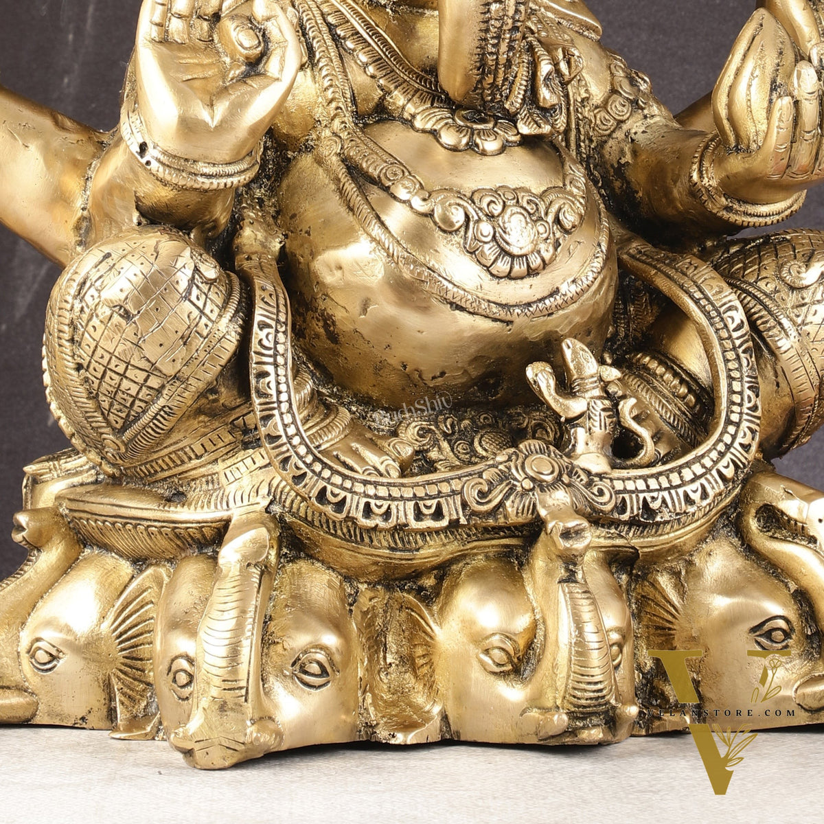 Pure Brass Lord Ganesha Statue Seated on Elephant Aasan - 18"