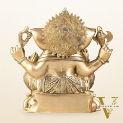 Pure Brass Lord Ganesha Statue Seated on Elephant Aasan - 18"