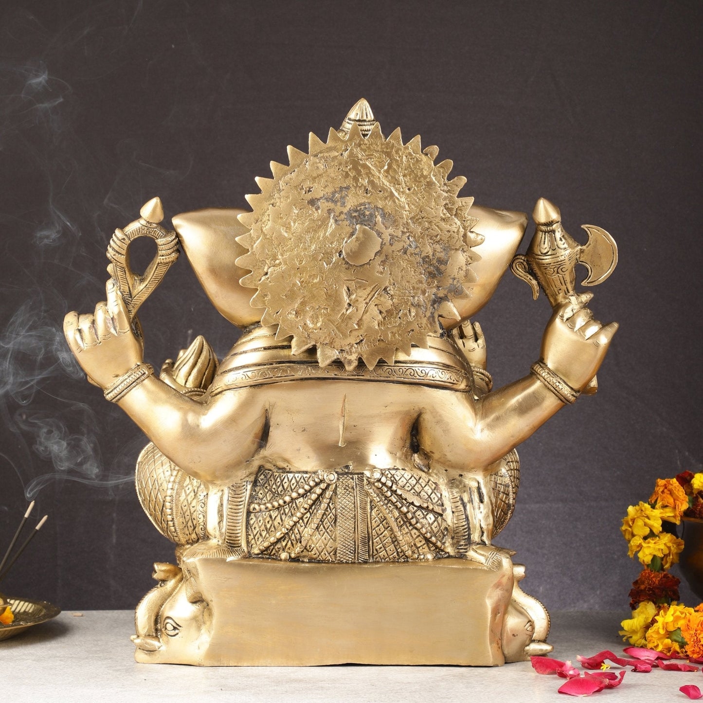 Pure Brass Lord Ganesha Statue Seated on Elephant Aasan - 18"