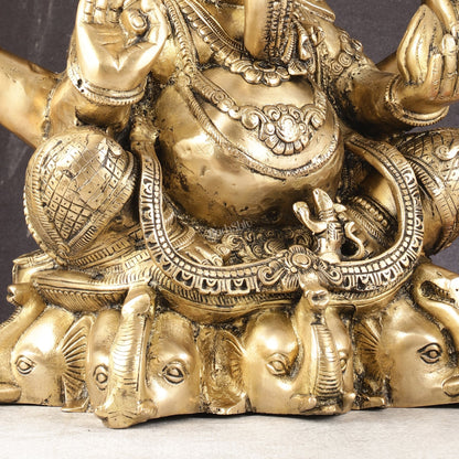 Pure Brass Lord Ganesha Statue Seated on Elephant Aasan - 18"